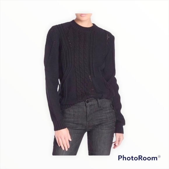 FRAME DENIM x REVOLVE Black Thread Bare Cable Knit Pullover Sweater Size Large - Picture 2 of 11
